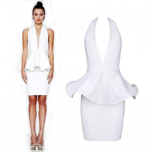 White Deep-V BareBack Bodycon Dress